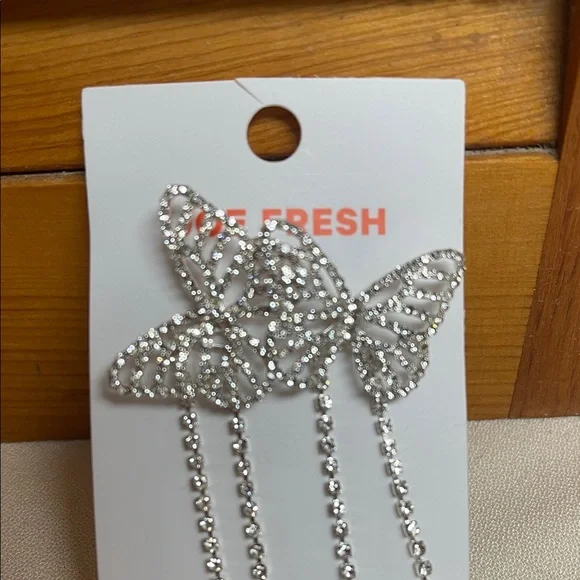 Joe Fresh Silver Rhinestone Butterfly Drop Earrings - Picture 4 of 8